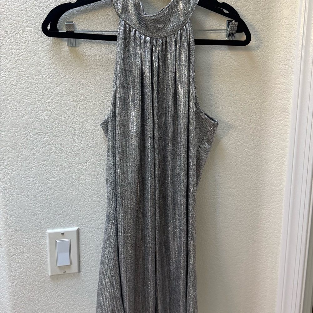 Silver Metallic Halter Tank Top